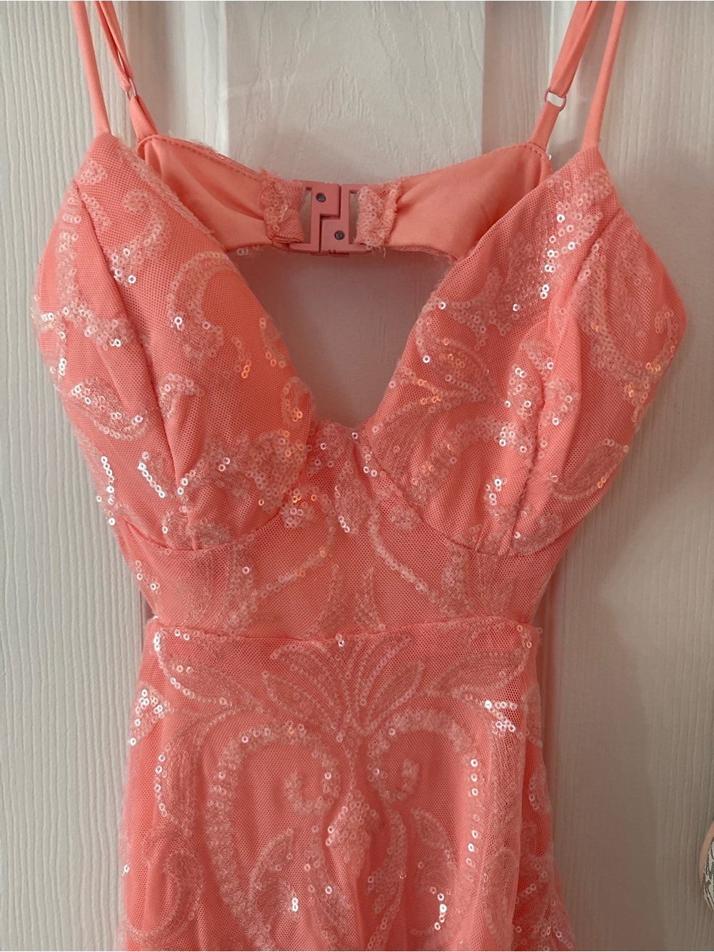 Sequin Coral Pink Party Dress - Picture 2 of 4